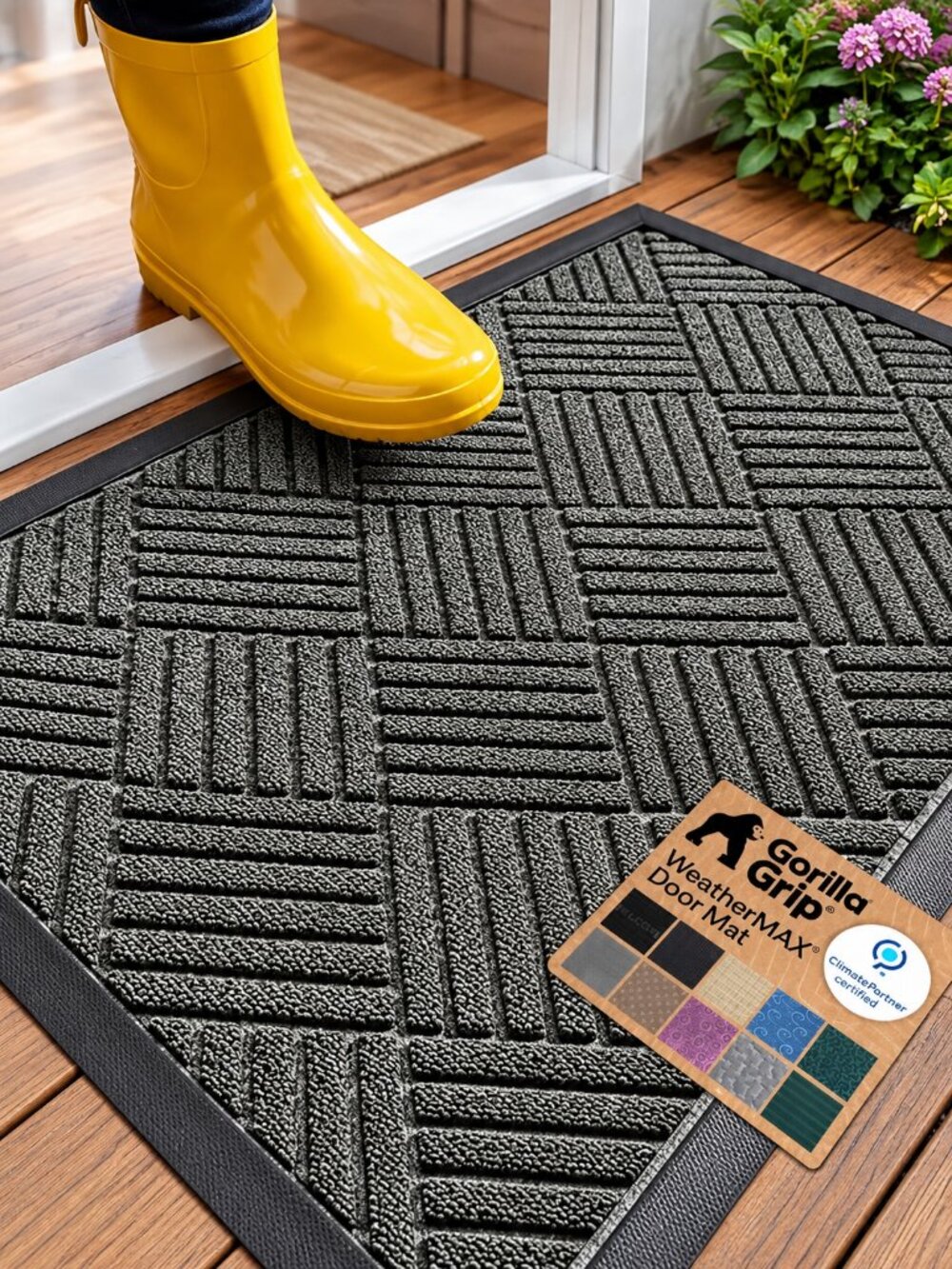 GORILLA GRIP WeatherMAX Door Mat 29" x 17" Gray Diamond, Indoor & Outdoor Use